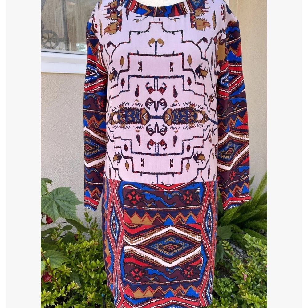 ANTIK BATIK Silk Tribal Geometric Sheath Dress Size 40 Medium ( Small) NWOT